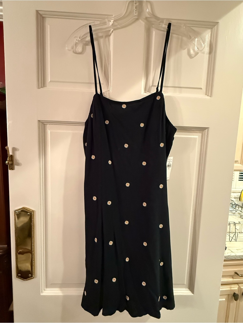 American Eagle Black Spaghetti-Strap Dress with Daisy Embroidery Size S NWT